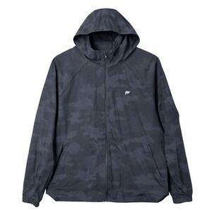 Fabletics Jacket Mens Large Gray Camo Hooded Windbreaker Full Zip Running Active